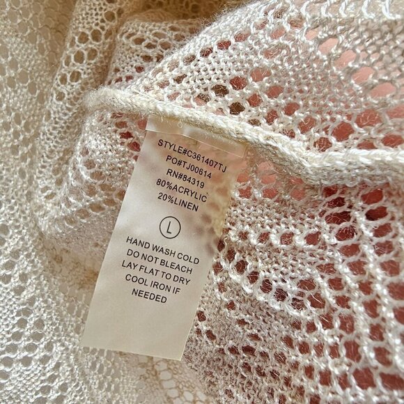 Linen Blend Lightweight Open-Front Cardigan Sweater, Beige Cream Tan, Size Large - Picture 4 of 10